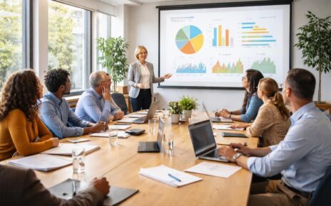 en réunion de copropriété, l’écran de projection facilite la présentation et la compréhension des charges et des travaux pour une meilleure communication entre copropriétaires.