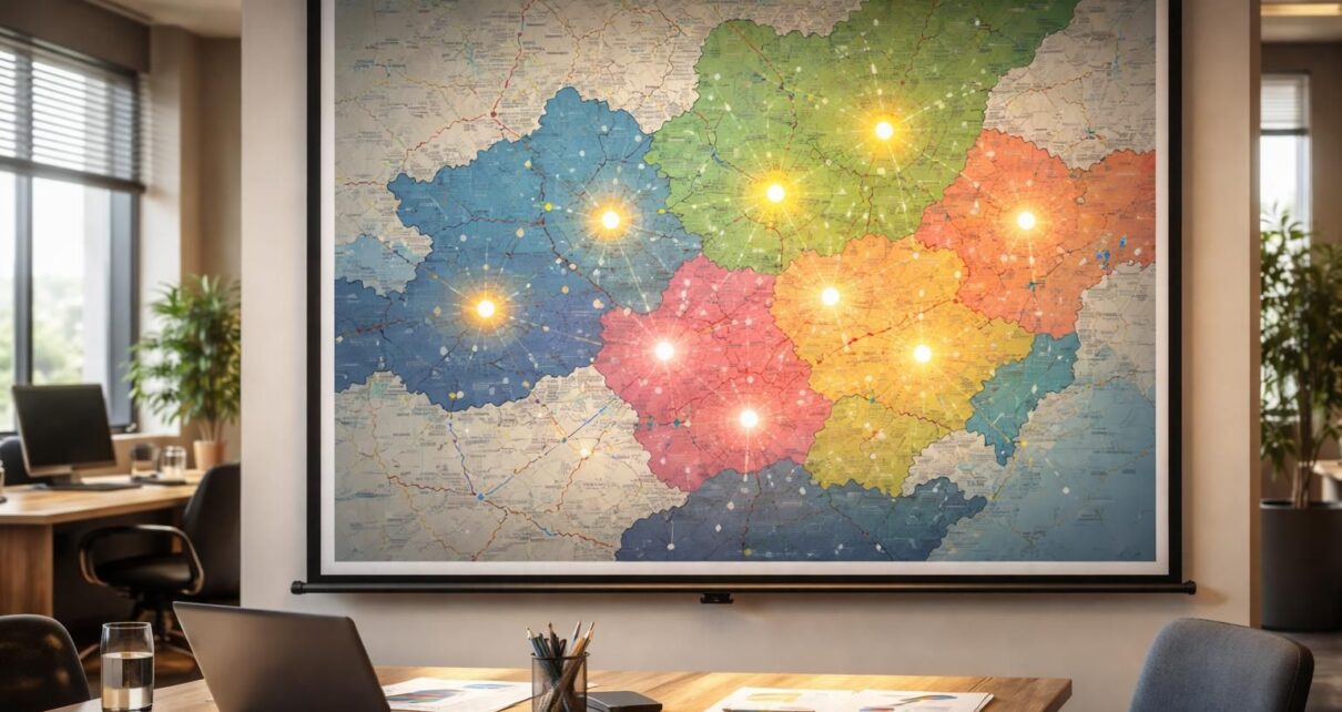 découvrez comment une carte secteur affichée sur écran de projection peut optimiser votre prospection et booster l'efficacité de vos campagnes commerciales.