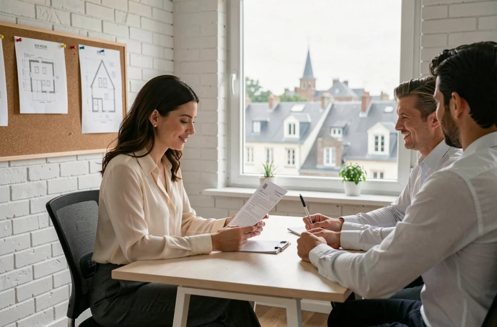 Gestionnaire locative de Bocquet Gestion à Rouen révisant un contrat de location avec des clients