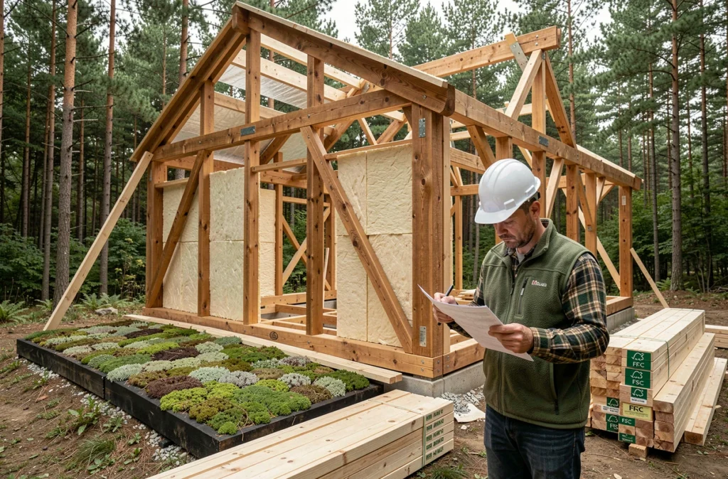 Ossature bois et matériaux écologiques d'une maison en construction dans le Var illustrant la démarche d'EDIFICIA