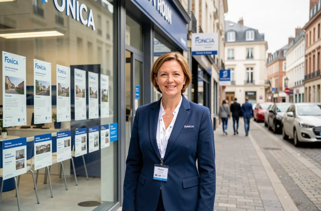 Gestionnaire Foncia devant une agence Seine-Maritime, illustration du réseau national implanté localement à Rouen